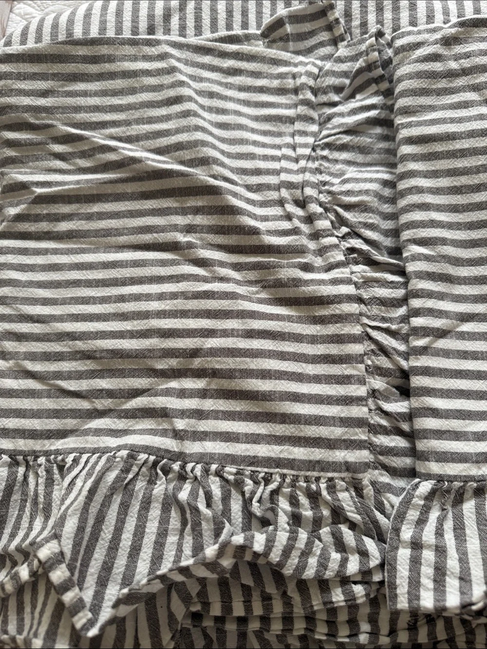 Pottery Barn Teen Gray and White Striped Ruffled Duvet Cover